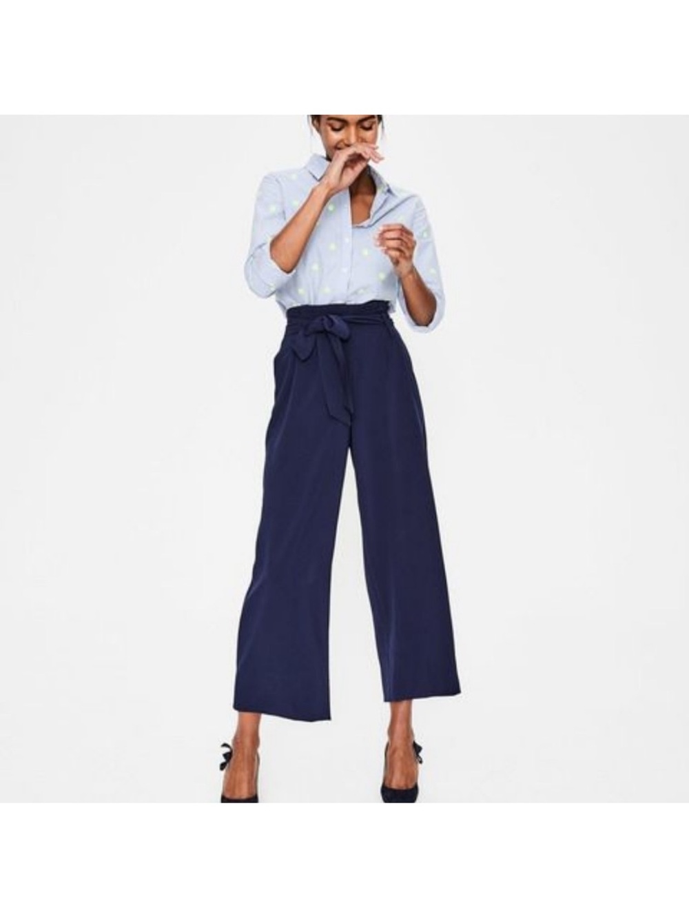 Boden Melina Paperbag Cropped Trousers in Navy Blue Size 8P